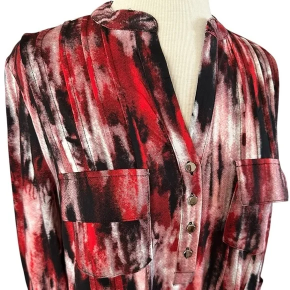 COCOMO 1X Red Black Plus Size  3/4 sleeve women's Pintuck … - Picture 6 of 12